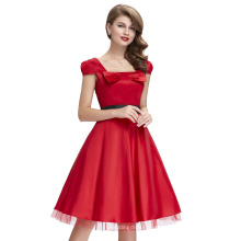 Belle Poque Stock Cap Sleeve Quadrado Pescoço Vermelho Retro Vintage Party Picnic Dress BP000136-2